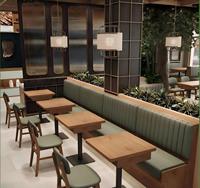 Ensemble de table à manger rectangulaire en bois massif avec chaises rembourrées, design mi-siècle, pour restaurant, hôtel, hôpital, villa, usage commercial
