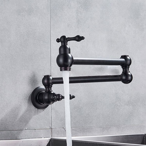 Classic Brass Single-hole Wall-mounted Pull-out Kitchen Basin Faucet Brushed Gold and <strong>Black</strong> Finish Dual Handle Foldable <strong>Taps</strong> - Product Image 1