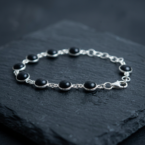 Bracelet à maillons en argent sterling 925 avec pierre précieuse onyx noir, plaqué or, charmes, bracelets unisexes, tendance, bijoux de mariage ou de cadeau - Product Image 2