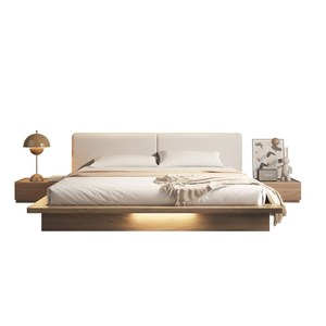 Lit japonais tatami, lit plateforme moderne en bois, lit tatami moderne à faible hauteur avec table de chevet et lumières - Product Image 5
