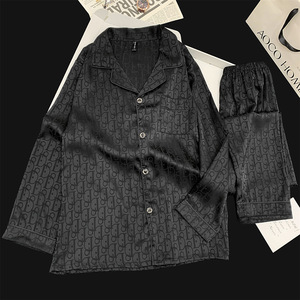 Set <span class=keywords><strong>Pigiama</strong></span> Premium in Seta Ghiaccio per <span class=keywords><strong>Uomo</strong></span>, Cardigan a Maniche Lunghe e Pantaloni, Abbigliamento da Casa Leggero e di Lusso per Giovani, Primavera-Autunno - Product Image 3