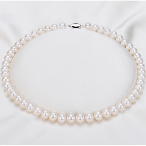 Ensemble collier et bracelet en argent sterling avec perles d'eau douce, perles blanches presque rondes de 5 à 9 mm, haute qualité - Product Image 2