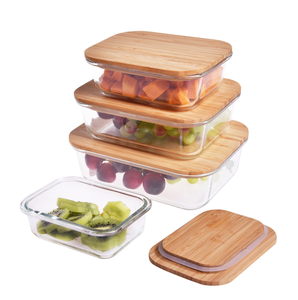 Hot sale plastic free glass food storage container set with wood lid