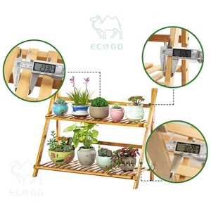 Étagère à fleurs pliante portable à 2 niveaux Support à fleurs original Supports de jardin en bois écologiques pour plantes - Product Image 3