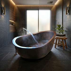 Bañera de Cobre Antigua Hecha a Mano, Elegante y Duradera, con Base Ovalada para Bañarse - Artesanía India - Product Image 3