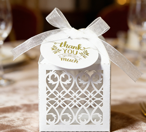 <b>White</b> Hollow Out Favor <b>Box</b> Made Of Pearlescent Cardboard With Laser Engraving And Organza Ribbon Fresh - Product Image 6