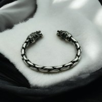 Brazalete Masculino con Diseño de Dragón, Bestias Míticas, Hecho a Mano, Plata de Ley 925, Chapado en Rodio Negro, Certificado Nórdico