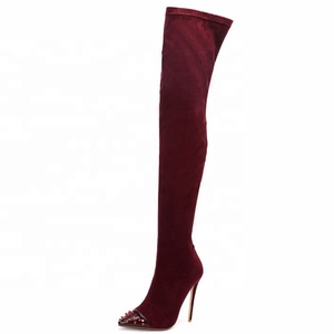 High-end Ladies High Heel Over Knee Rivets Stud Boots Pull on Thigh High Boots Women Suede Stretch Stiletto <b>Shoes</b> Long Boots - Product Image 3