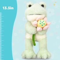 Peluche grenouille vert clair de 13,5 pouces avec fleur de lotus, compagnon doux et moelleux pour chiens et chats