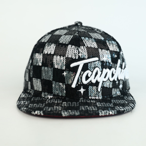 TCAP China Custom Snapback <b>Cap</b> High Quality Sequin <b>Camo</b> Black White Checkerboard 3D Puff Embroidery Linen Visor New Style Hat - Product Image 2