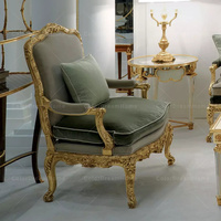 Table d'appoint ronde de style baroque européen, en bois massif, avec plateau en verre antique fait main et pieds en acrylique