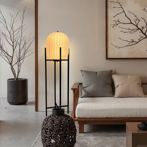 Floor Lamp LED Standing <b>Light</b> For Living Room Bedroom Zen Style Fabric Shade Warm <b>Lighting</b> Home Decoration - Product Image 4