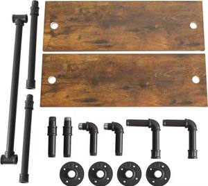 Estantes flotantes de tubería negra mate industrial de 2 niveles con toallero, estante de estilo vintage de granja de 24 pulgadas para Baño - Product Image 6