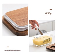 Boîte à beurre en verre avec couvercle en bois de bambou et couteau, pour le stockage des aliments dans la cuisine, le fromage, les fêtes