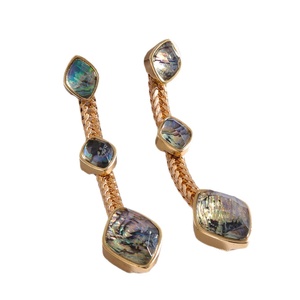 Boucles d'oreilles originales rétro en coquille d'ormeau pour femmes, boucles d'oreilles pendantes en nacre texturée de style occidental - Product Image 5