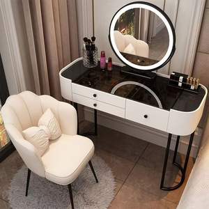 Modern Makeup Vanity Desk With Led Mirror <b>Gold</b> Legs Gray Fabric Chair For Bedroom <b>Dressing</b> <b>Table</b> - Product Image 3
