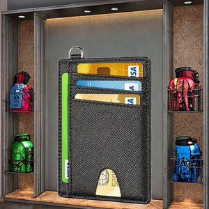 Porte-cartes de crédit tendance en cuir véritable avec blocage RFID, portefeuille compact et fin pour femmes et hommes avec anneau en D - Product Image 3