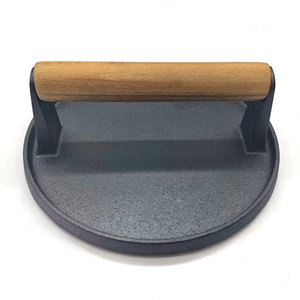 Burger Báo Chí Nhiệm Vụ Nặng Nề Đúc Sắt Với Gỗ Xử Lý Blackstone Trại Đầu Bếp Vỉ Nướng Vỉ Nướng Hình Chữ Nhật Thịt Bít Tết Smash Màu Đen - Product Image 5