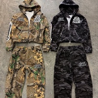 Ensembles deux pièces personnalisés avec appliques brodées et imprimées DTG, pantalon de jogging à jambe droite et sweat à capuche zippé, style Y2K vintage