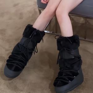 Thick-soled Thermal Anti-Slip Women's Knee-High Snow <b>Boots</b> 2026 Autumn Winter New Moon Fur Stitching Genuine Leather Lining - Product Image 6