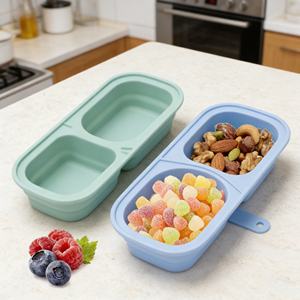 ภาชนะใส่ขนมซิลิโคนแบบใช้ซ้ำได้พร้อมฝาปิด ปลอดสาร BPA 2 ช่อง กล่องเก็บอาหารป้องกันการรั่วซึมสำหรับซอสสลัด - Product Image 2