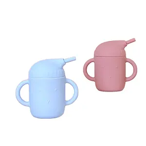 Best Seller Custom Anti-overflow Baby Silicone Cup Kids Drinking Sippy Cup Vacuum Seal Baby Cup With Handles Lids And Straws