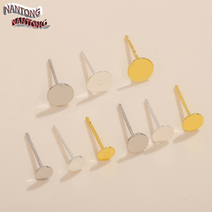 Nantong 925 Sterling Silver Flat Head <b>Earring</b> Studs Gold Plated Round DIY Jewelry Accessories <b>3mm</b> 4mm 5mm 6mm - Product Image 1