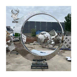 Ngoài Trời Kích Thước Lớn Hiện Đại Đánh Bóng Thép Không Gỉ 304 Trừu Tượng Ả Rập Saudi Vòng Tròn Thép Không Gỉ Bức Tượng - Product Image 1
