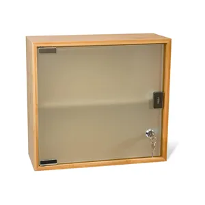 Armoire à pharmacie murale à 2 niveaux en bambou et verre avec serrure pour salle de bain ou usage domestique - Product Image 1