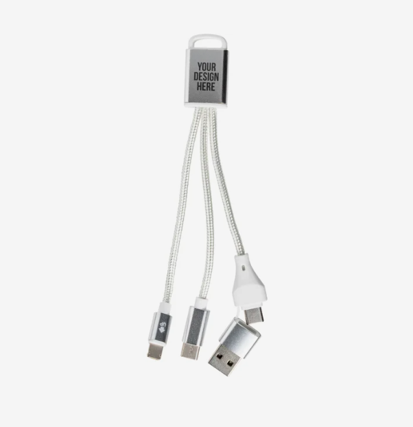Custom Logo Promo 3 in 1 Silver Braided Nylon Charging Buddy Multi Device USB Cable Portable Travel Gift Wholesale OEM
