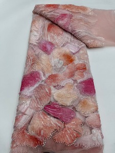 NI.AI Nigerian Lace Fabric Stickerei African French Tulle Perlen Spitze mit Pailletten Mesh Lace Stoff für Braut Brautkleid - Product Image 4