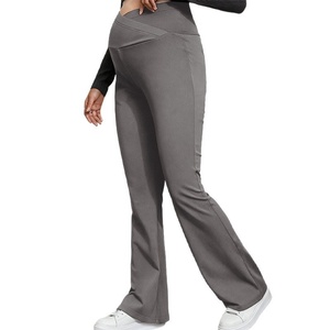 <span class=keywords><strong>Pantalon</strong></span> de yoga de maternité automne-hiver avec <span class=keywords><strong>ceinture</strong></span> de soutien abdominal croisée, taille haute, coupe ajustée, évasé, en polyester uni, pour la <span class=keywords><strong>grossesse</strong></span> - Product Image 5