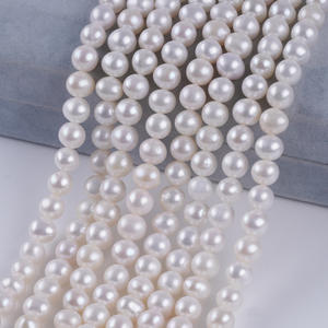 Perles d'eau douce naturelles de Zhuji, 7-8 mm, blanches, presque rondes, perles en vrac, chaîne pour collier, bracelet, vente en gros - Product Image 1