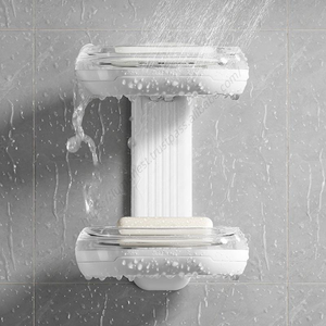 Jabonera de pared al por mayor, soporte de baño de alta gama para el hogar, estante de doble capa sin perforaciones - Product Image 3