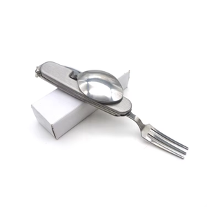 Couverts de camping pliables multifonctions 4 en 1 en acier inoxydable de marque OEM en stock, modèle K0628B - Product Image 4