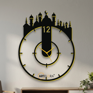 Round Plastic <b>Wall</b> <b>Clock</b> With Mosque Design Quartz Analog <b>Silent</b> For Ramadan Living Room Decor - Product Image 6