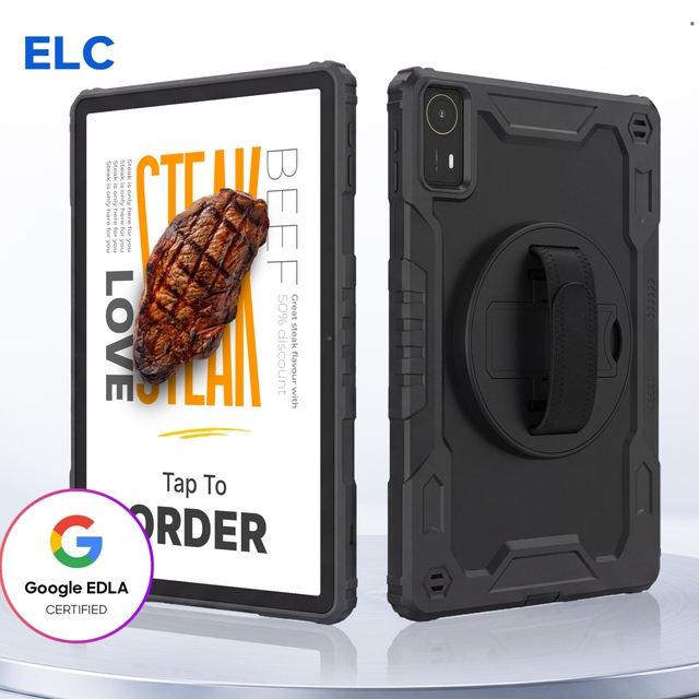 Rugged 10.95 Inch Android Commercial Tablet with Rotating Hand Strap and Kickstand for Mobile POS and Retail Service