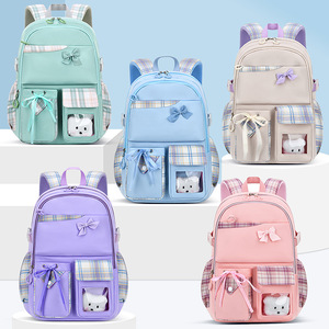 Sesame Baby Girls Backpack 14 In Plaid Bow School Bag For Elementary Students Lightweight Casual Design - Product Image 1