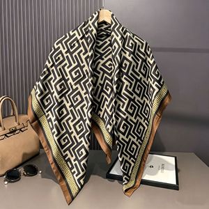 Grandes écharpes carrées de luxe en satin, 100% soie artificielle, hijab, <span class=keywords><strong>foulard</strong></span> imprimé logo, pour femmes, 110 cm, écharpe oversize en satin - Product Image 5