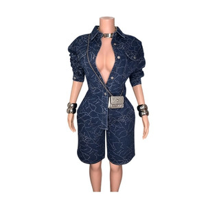 Jiubaju Set Due Pezzi in Denim Elasticizzato per Donna, Casual 2026, Giacche a Maniche Lunghe e Shorts al Ginocchio - Product Image 3