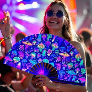 Ventilador de mano de bambú reactivado UV de 33cm, personalizable, decorado de Halloween, ventilador de plástico Clack Rave para promoción de música, modelo de recuerdo - Product Image 2