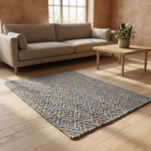 Geometric Flat Weave Jute Area <b>Rug</b> Blue Beige Modern Living Room Rectangle Eco Friendly Spot Clean Low Pile - Product Image 2