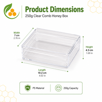 Boîte à miel en plastique transparent de 250 g, entièrement transparente, pour l'apiculture, conteneur de stockage de miel, boîte d'emballage pour miel en nid d'abeille