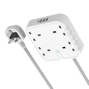 OSWELL UK Cable de extensión estándar con tipo C multi tira de alimentación USB toma de corriente con 4 USB