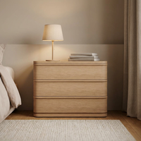 Nakas Kayu Solid Modern Ferly, Meja Samping Tempat Tidur Kokoh dengan Laci, Kabinet Penyimpanan Kamar Tidur, Set Rumah Kontemporer