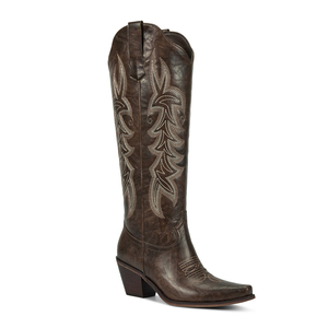 WETKISS Ingrosso 2026 Stivali Alti da Donna Vintage Ricamati Eleganti in PU con Punta Affusolata Stivali al Ginocchio con Tacco Grosso Stivali da Cowboy da Donna - Product Image 1