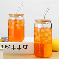 Gobelet en verre personnalisé avec logo, 12oz 16oz, style Mason Jar transparent, givré, pour sublimation, avec couvercle en bambou et paille en verre