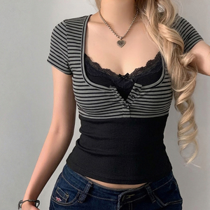 Conjunto sexy de dos piezas con botones y ribete de encaje para mujer - Product Image 3