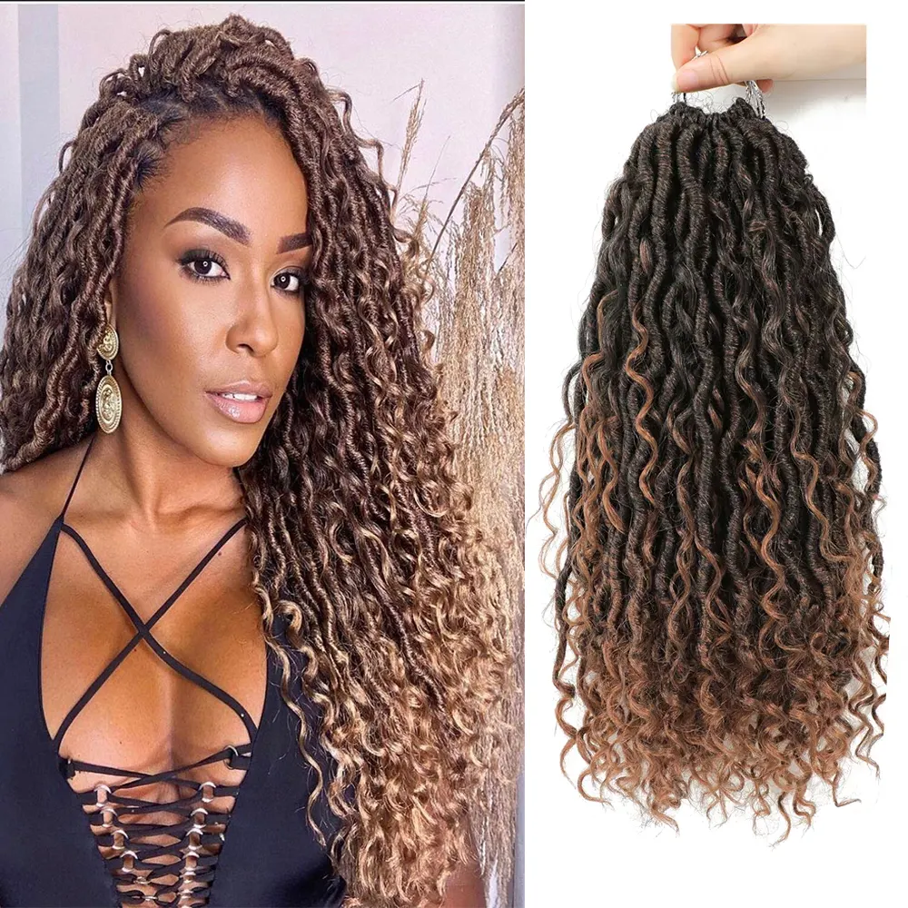 Synthetic Ombre Color 14 18 22 26 Inch 24Strands River Locs Crochet Hair Extensions With Curly Ends Wholesale Faux Locs For Bulk