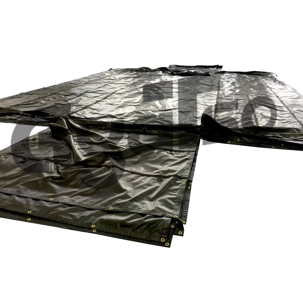 Flatbed Lonas De Camion Waterdichte Zwarte Coating Camping Zeil Utility Trailer Cover